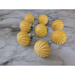 (Bundle) 8 Yellow Ceramic Cabinet Knobs Drawer Pulls Swirl Design